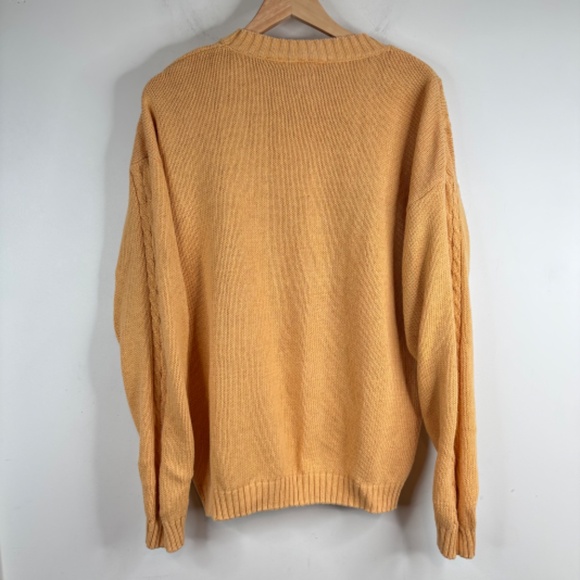 VTG 90s Cottage Essentials Sweater XL Yellow Floral Cable Knit Granny Retro Cozy - Picture 3 of 8